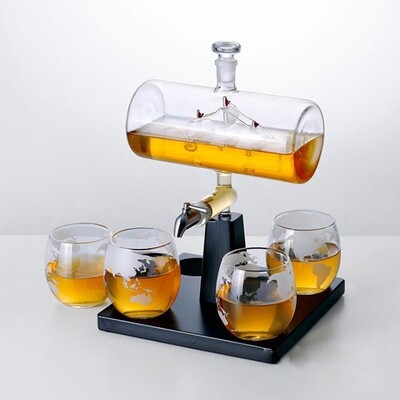 Novelty Glass Decanter For Whiskey Wine Sail Shape Glass Wine Decanter With Stand