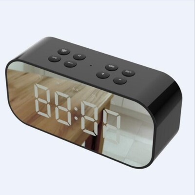 Portable Mirror Desk Clock Digital LED Light FM Radio Speaker