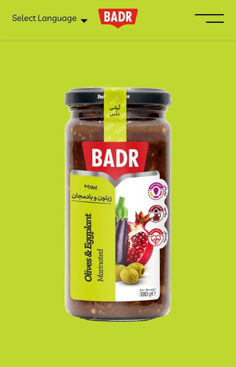 زیتون پرورده با رب انار و بادمجان  صنایع غذایی بدر -380 گرمی