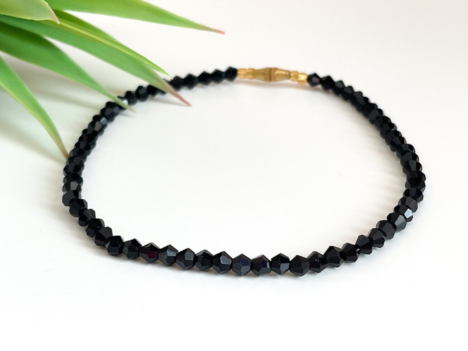 Simple Black Beaded Anklet