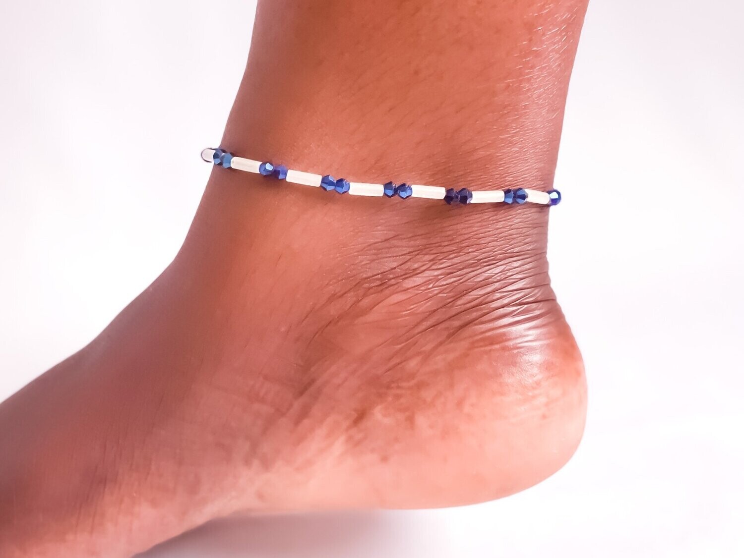 Simple White Beaded Anklet