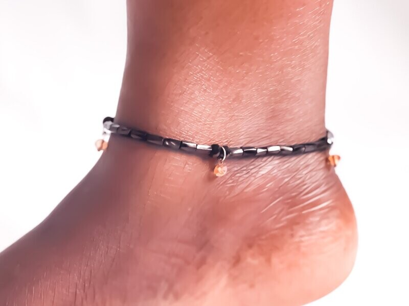 Crystal Black Beaded Anklet