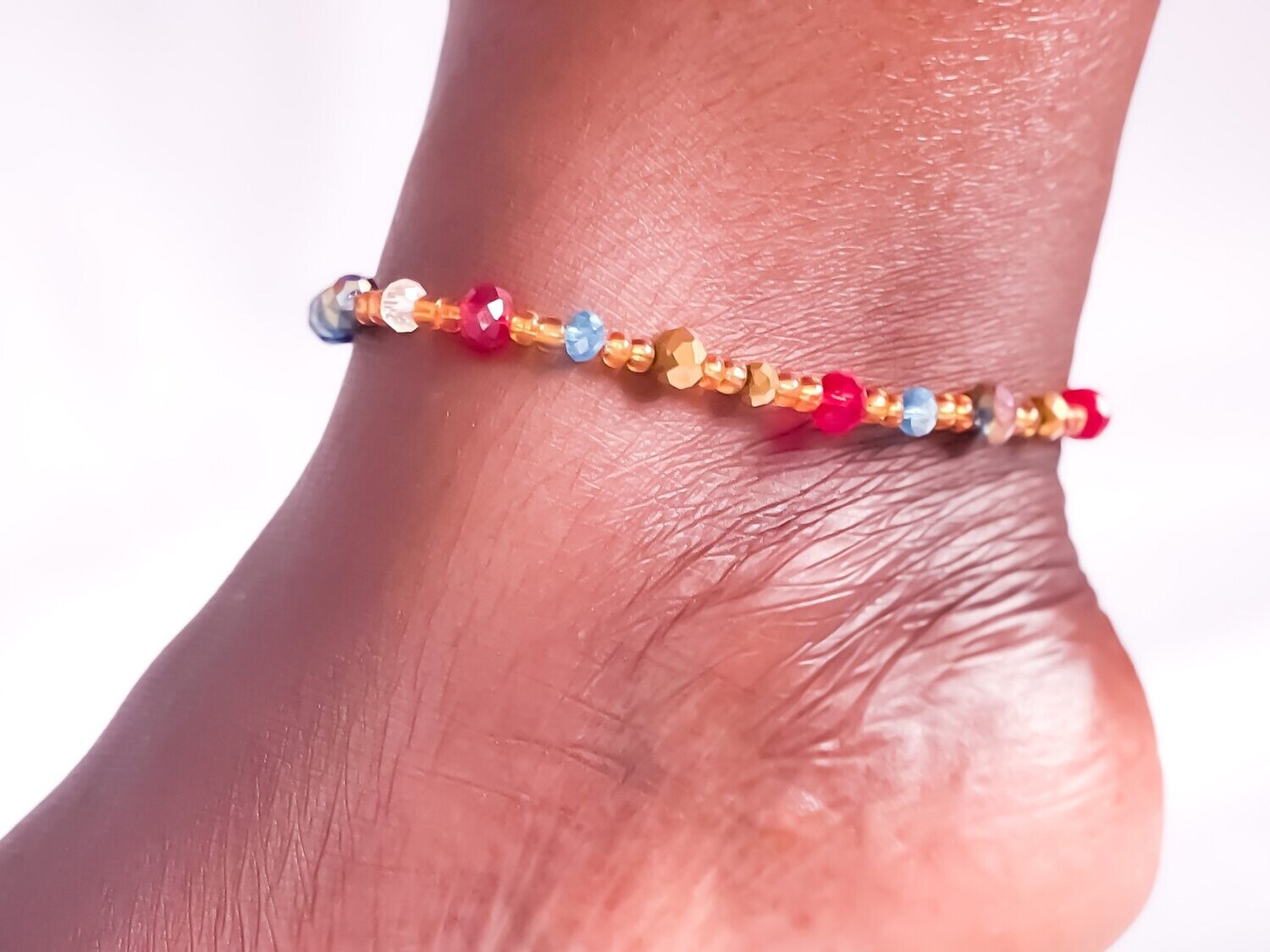Multicoloured Crystal Beaded Anklet