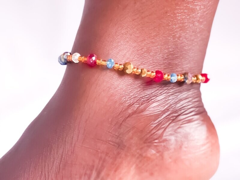 Multicoloured Crystal Beaded Anklet