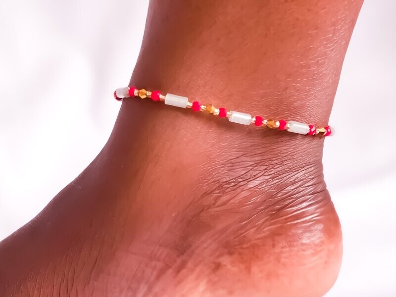 Simple Crystal Gold Beaded Anklet