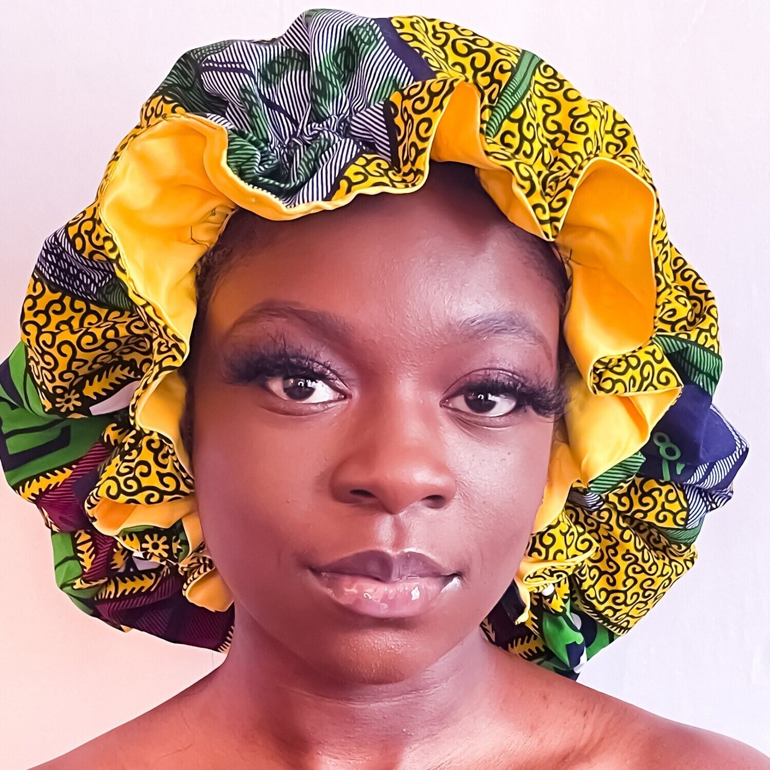 Large Yellow Ankara Hair Bonnet