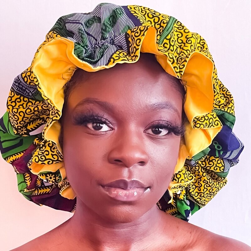 Large Yellow Ankara Hair Bonnet