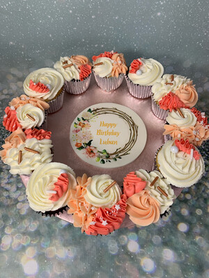 12 X Cupcakes On A Cake Board With Message