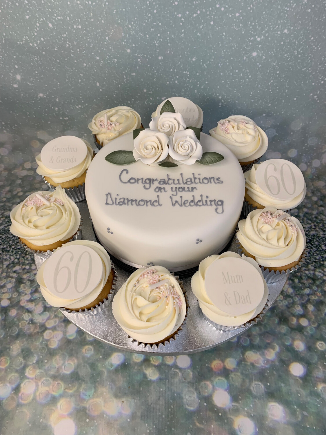 Anniversary/Engagement Cake With 10 Cupcakes