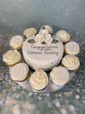 Anniversary/Engagement Cake With 10 Cupcakes