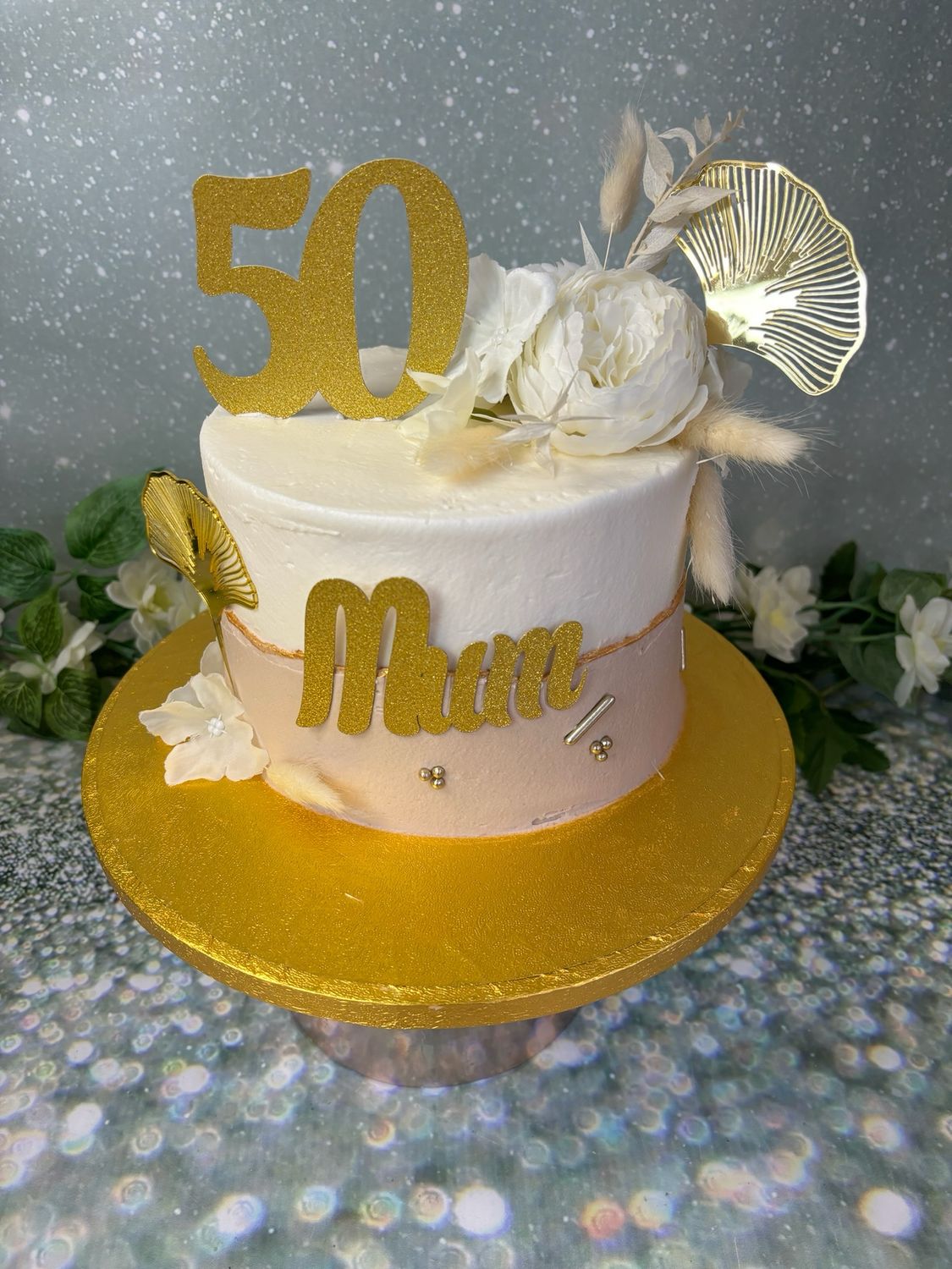 2 Tone Birthday With Silk Flowers
