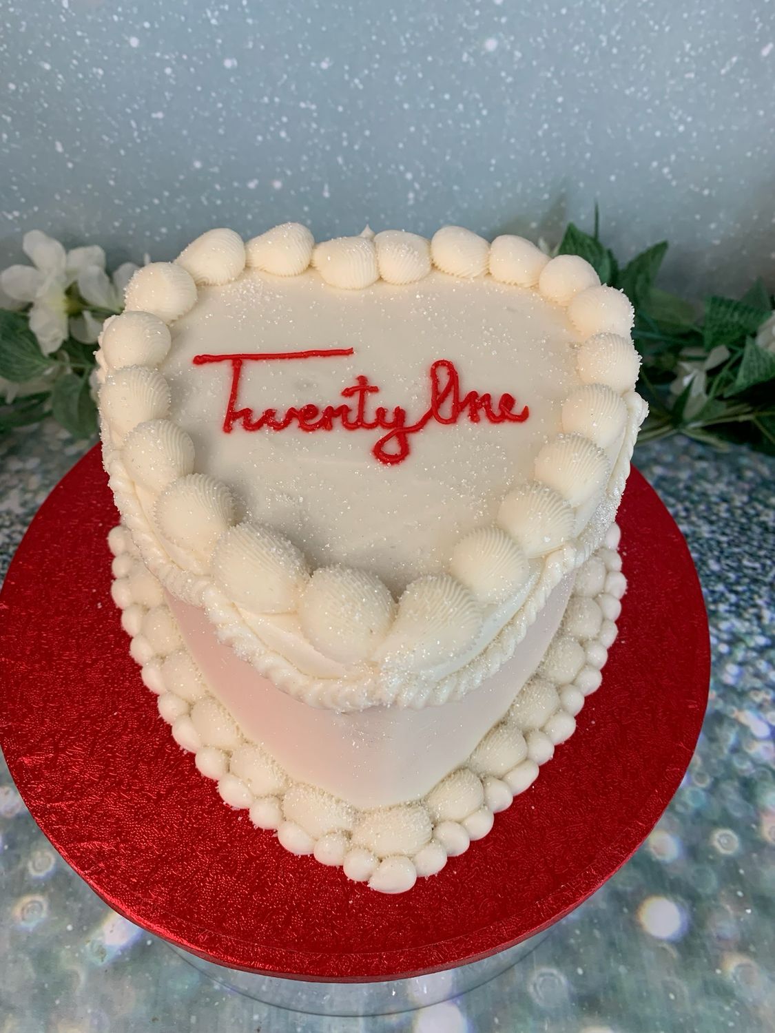 Heart Shaped Cake With Glitter(Cream Coloured Frosting)