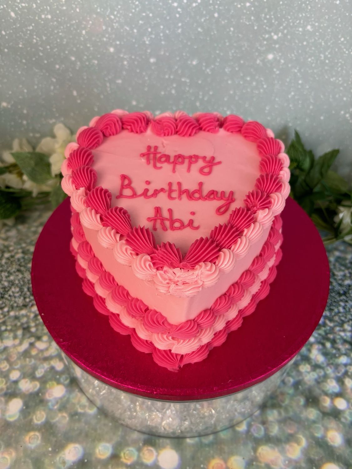 Heart Shaped 3 Rows Of Shell Piping (shades of Pink)