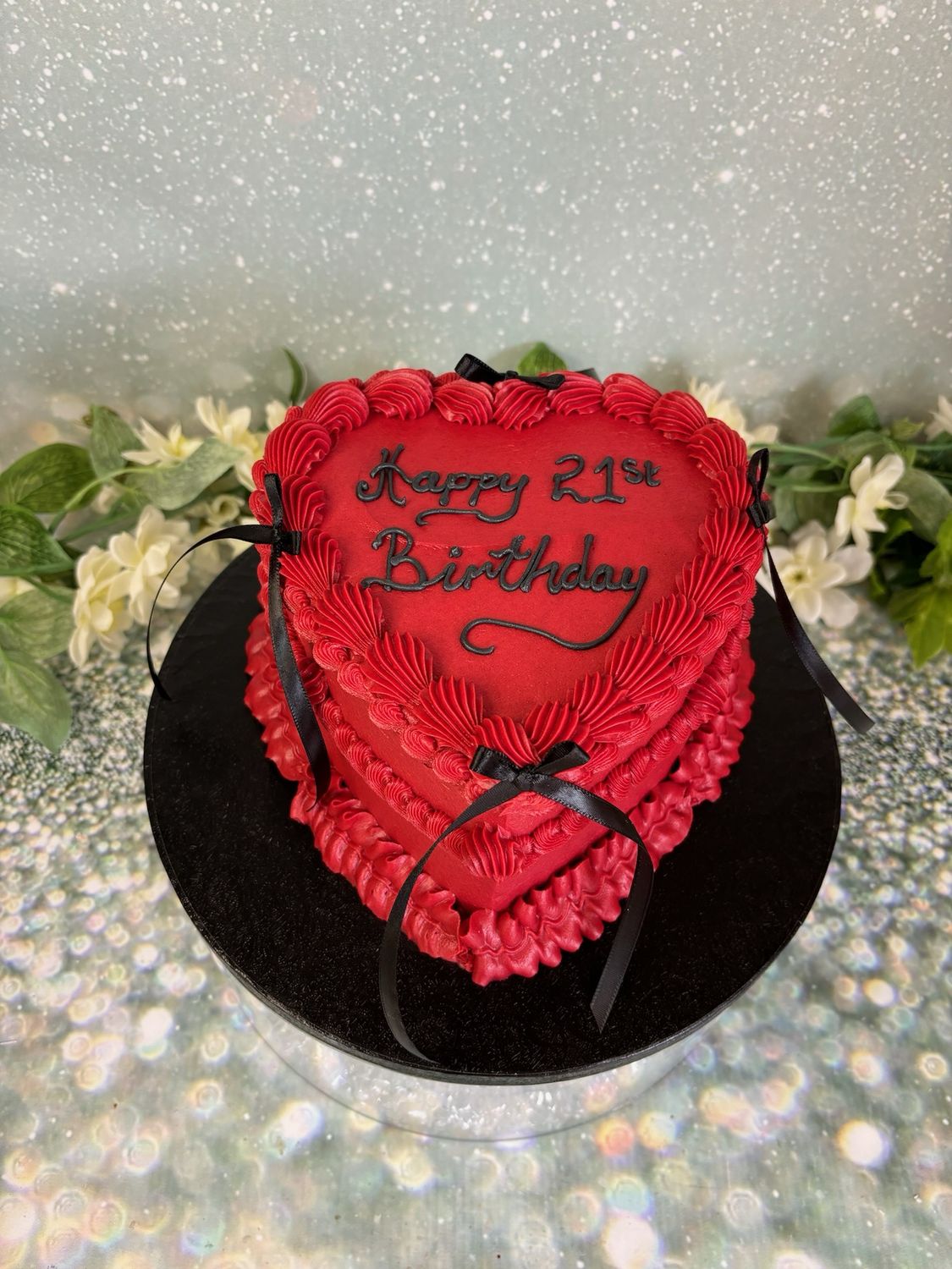 Red Heart With Black Bows