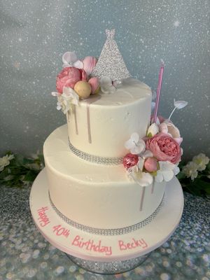 Silk Flowers &amp; Glitter Dress Topper (1 Tall Candle Included)