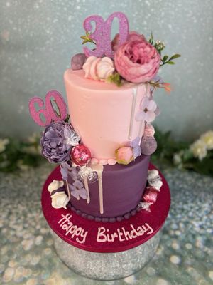 2 Tier With Silk Flowers, Drip &amp; Age Topper