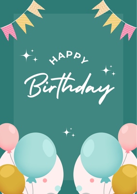 Cake In A Card Happy Birthday(Green &amp; Pink, Bunting And Balloons)