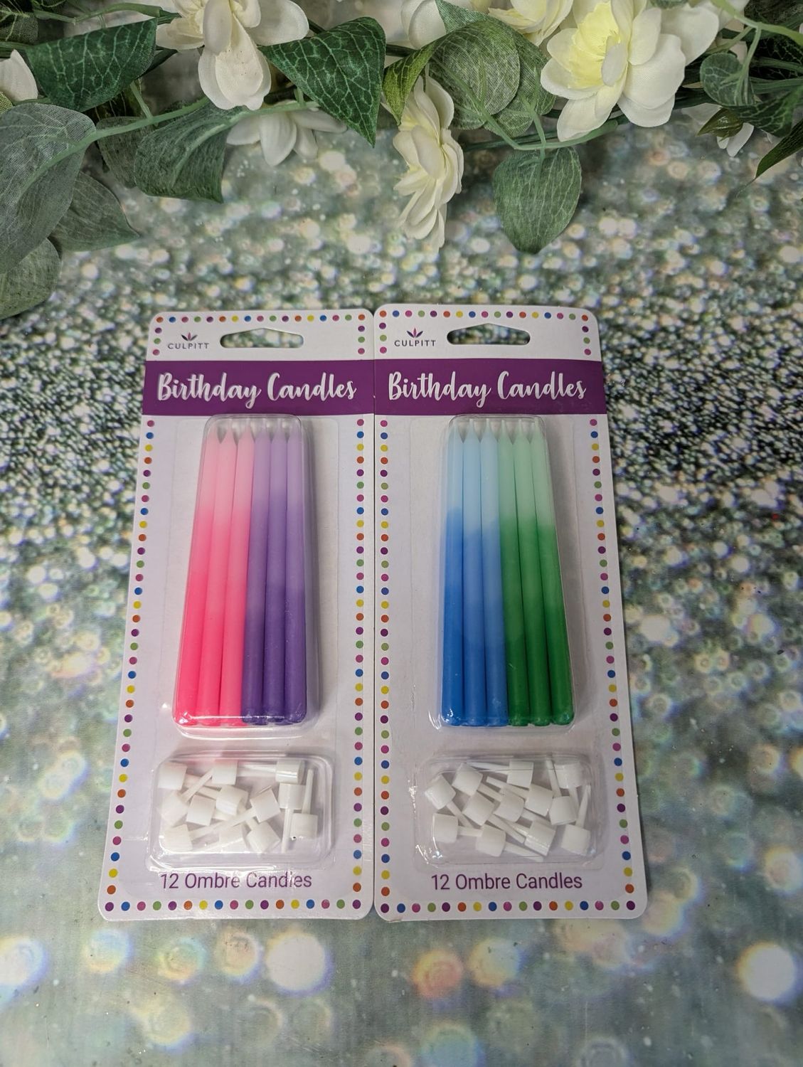 Blue/Green Long Candles (12 In A Packet)