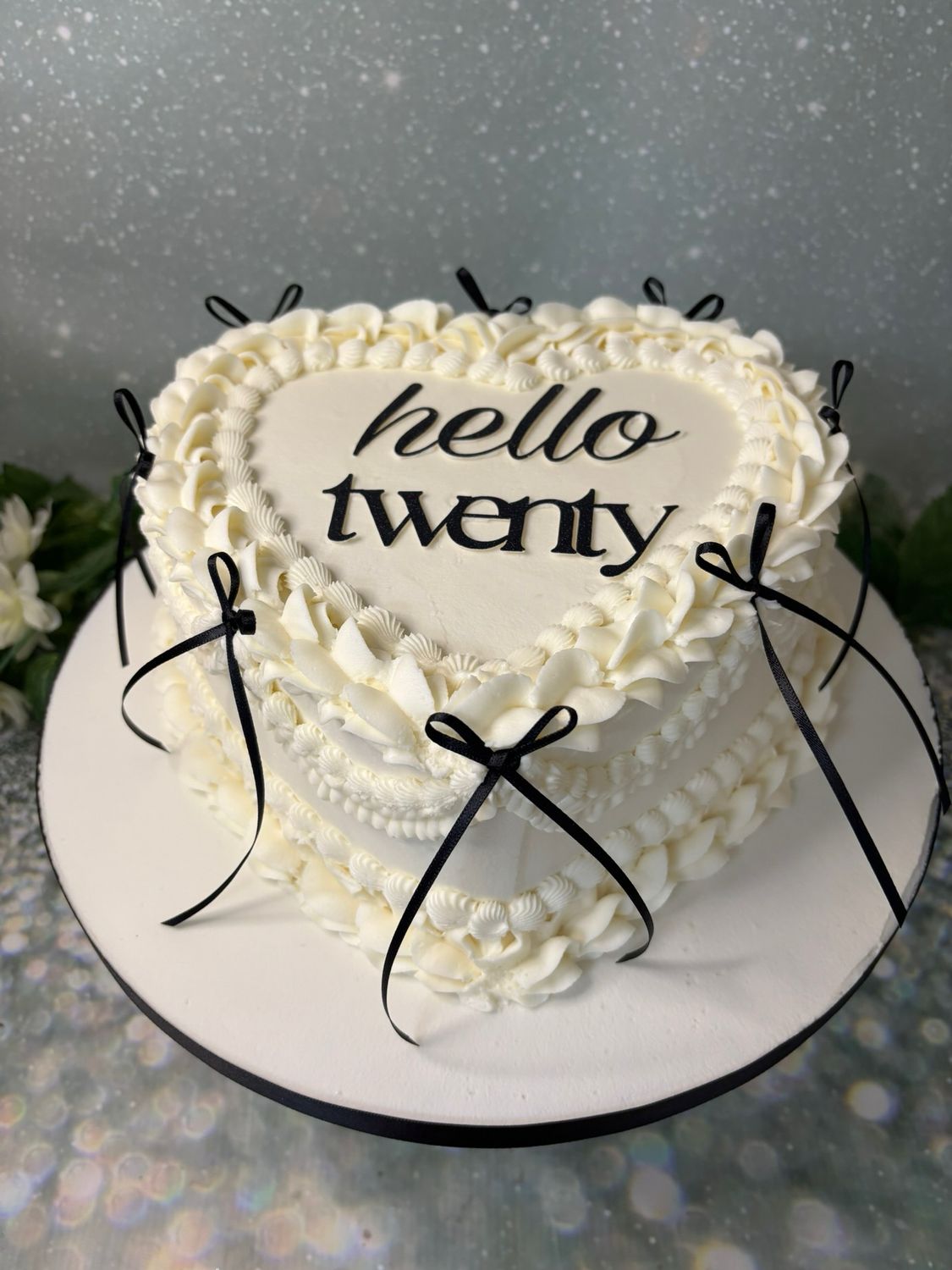 Cream Heart With Black Bows &amp; Card Topper For Message