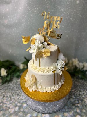 2 Tier Frosting With Silk Flowers &amp; Drip