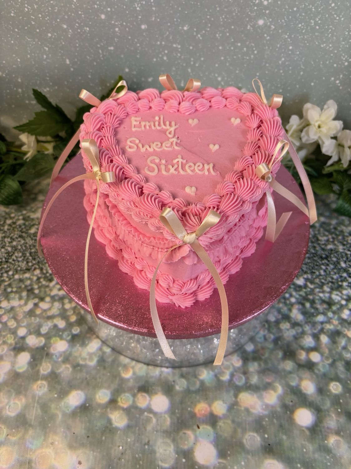 Pink Heart With Pale Pink Bows