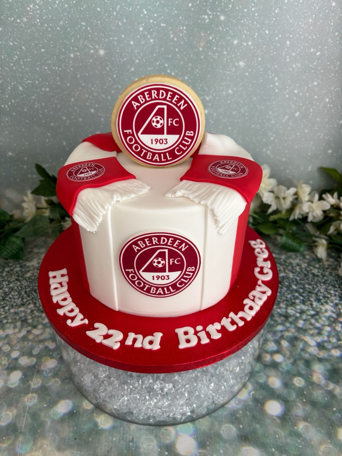 Football Themed Cake With Shortbread On Top