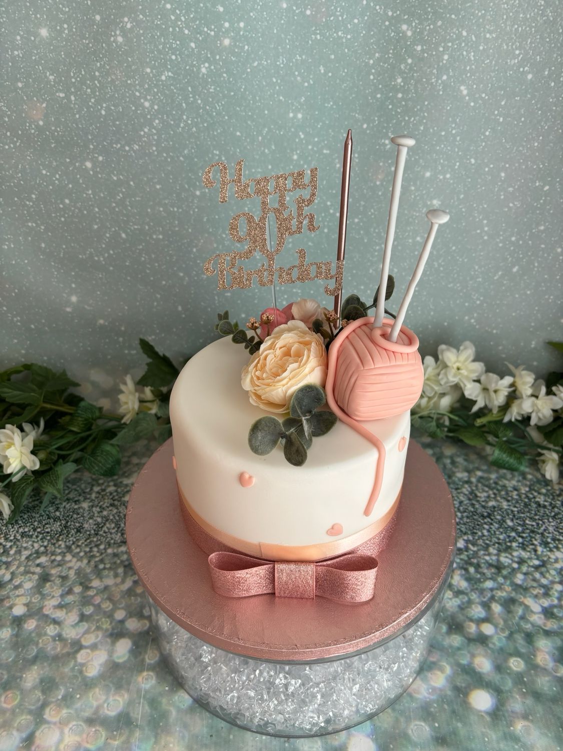 Knitting Theme With Silk Flowers
