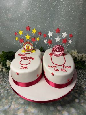 Number / Age Shaped Cake With Starburst And Football Logos