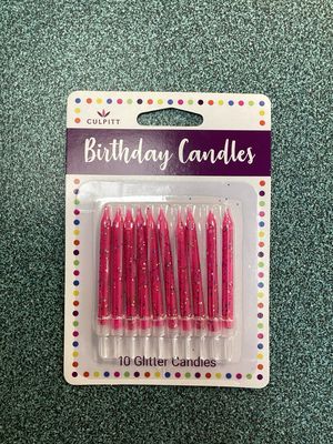 Cerise Glitter Candles (10 In A Packet)