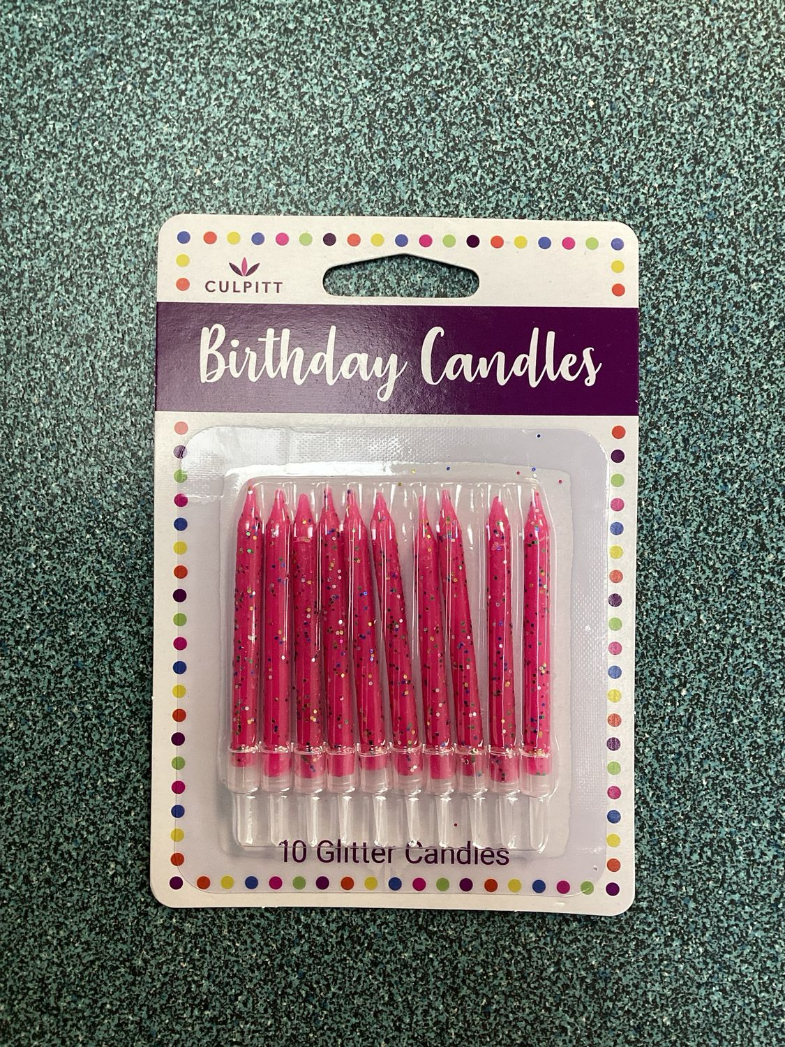 Cerise Glitter Candles (10 In A Packet)