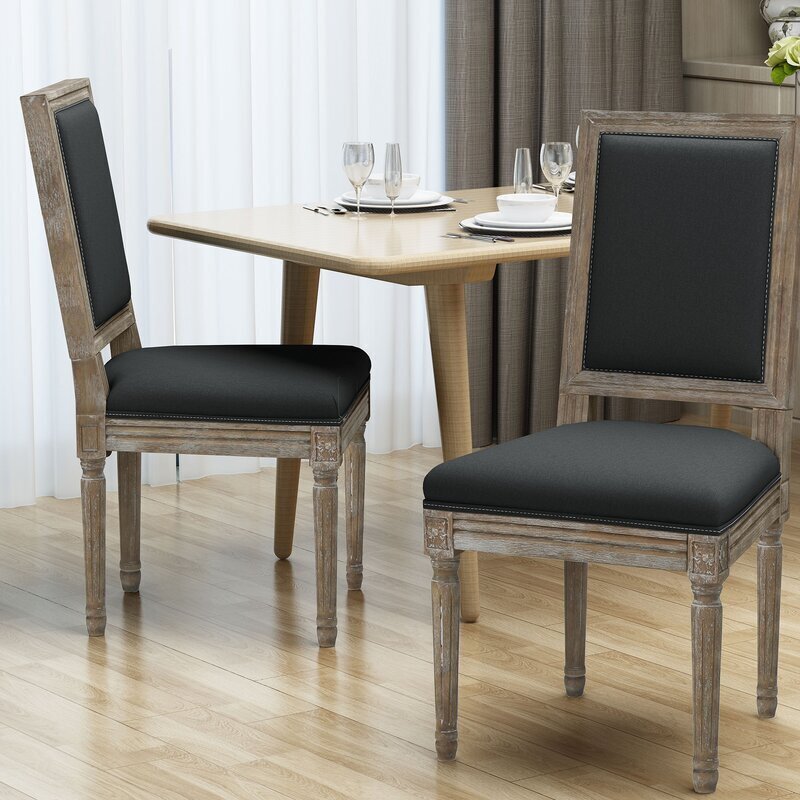 Square Back Upholstered Dining Chair in Black (Set of 2)