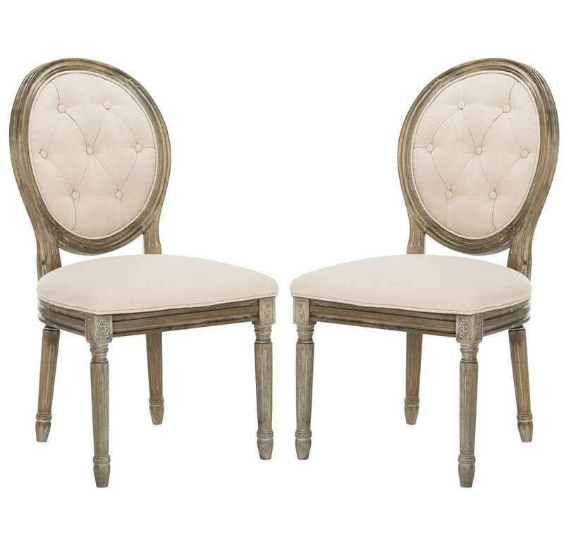 Tufted Louis Back Linen Upholstered Dining Chair (Set of 2)