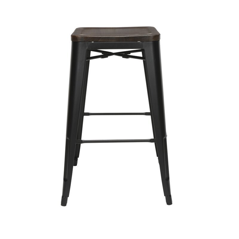 30” Backless Barstool in Black with Solid Wood Seat (Set of 2)