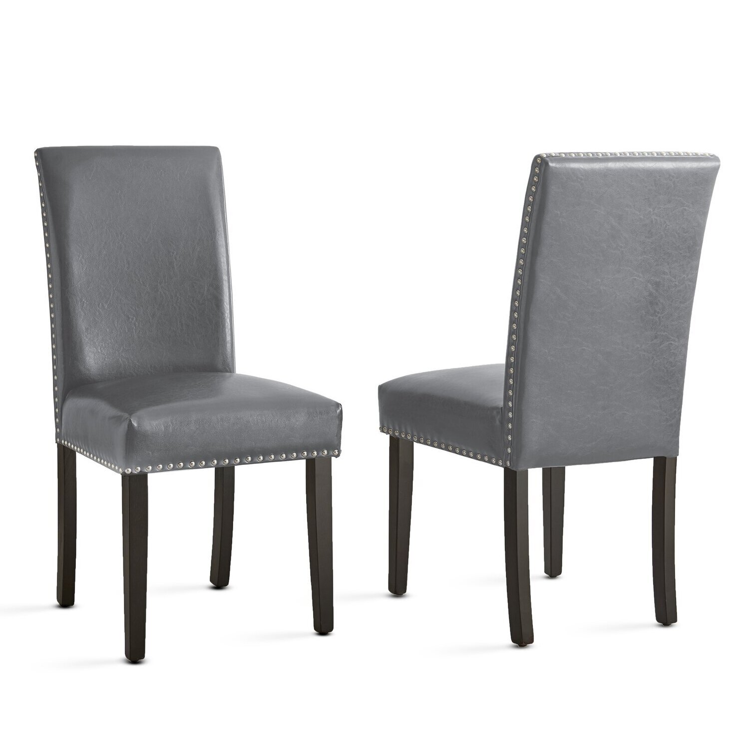 Upholstered Faux Leather Parsons Chair in Gray (Set of 2)