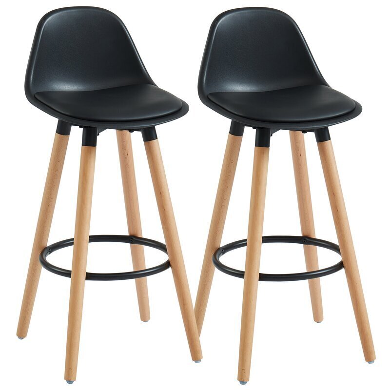 26&quot; Modern Barstool in Black/Natural Wood (Set of 2)