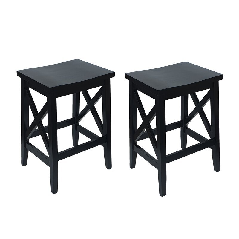 25.75&quot; Wooden Backless Barstool in Black (Set of 2)