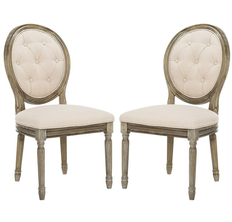 Tufted Louis Back Linen Upholstered Dining Chair (Set of 2)