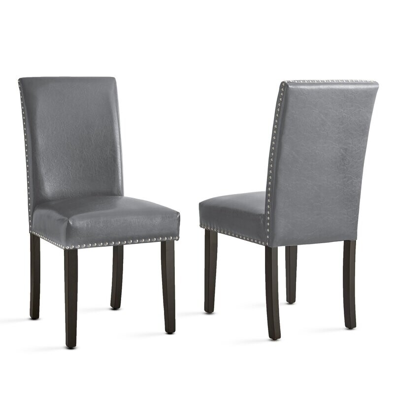 Upholstered Faux Leather Parsons Chair in Gray (Set of 2)