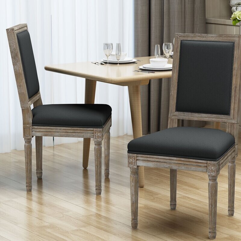 Square Back Upholstered Dining Chair in Dark Gray (Set of 2)