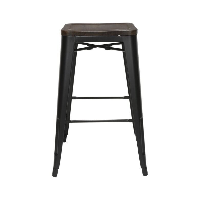 30” Backless Barstool in Black with Solid Wood Seat (Set of 2)