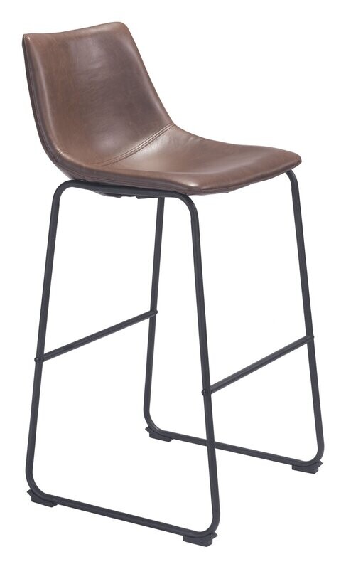 Modern Counter Height Barstool in Brown Faux Leather