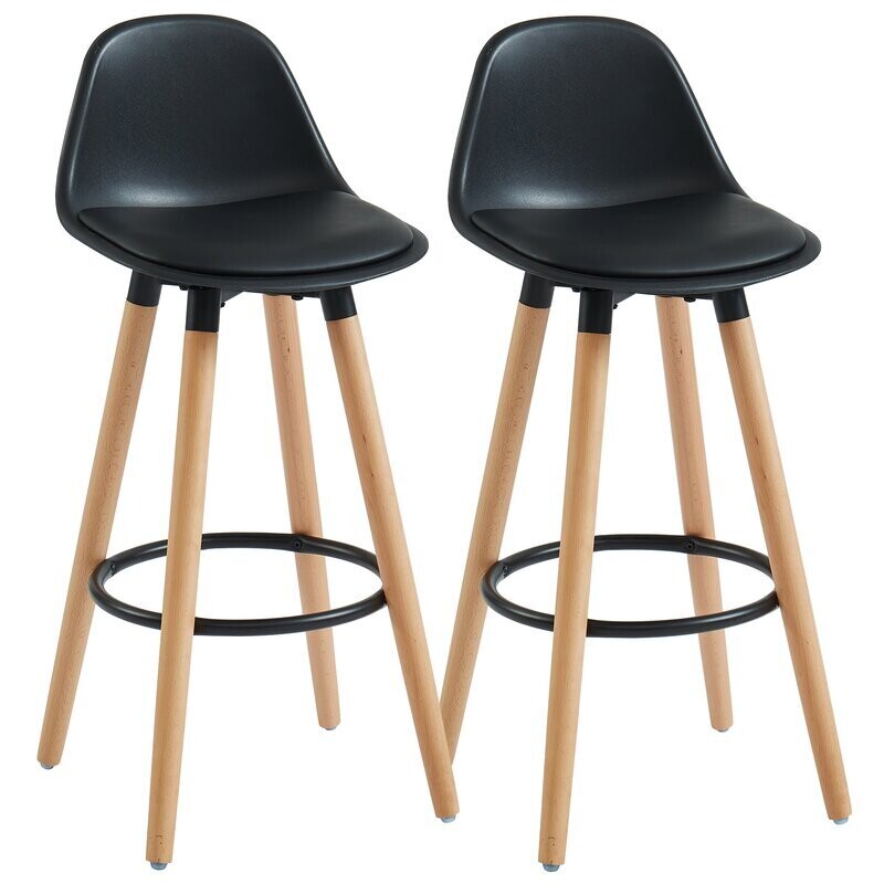 26&quot; Modern Barstool in Black/Natural Wood (Set of 2)