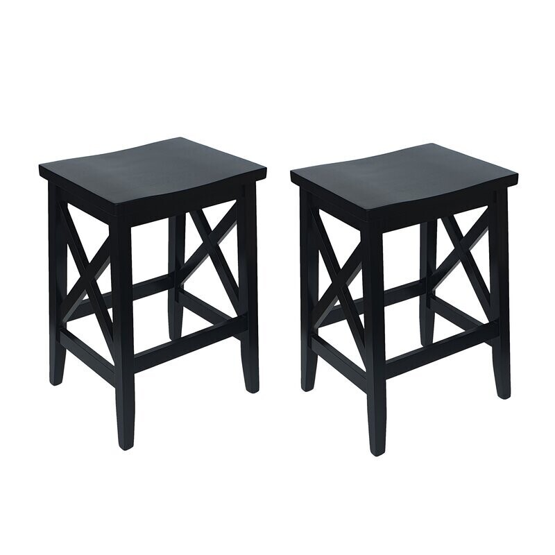 25.75&quot; Wooden Backless Barstool in Black (Set of 2)