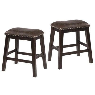 24&quot; Backless Faux Leather Counter Barstool in Brown (Set of 2)