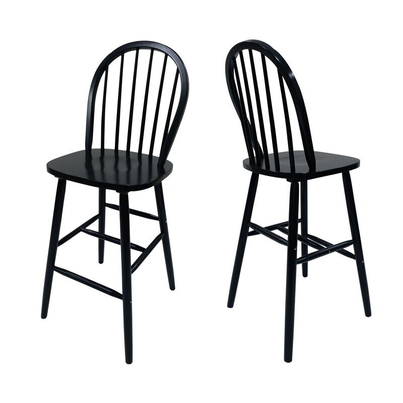 29&quot; Rubberwood Barstool in Black (Set of 2)