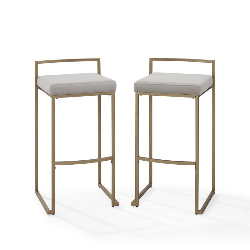 30&quot; Modern Barstool in Light Gray/Gold (Set of 2)
