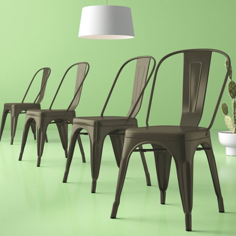 Metal Slat Back Stacking Side Chair in Bronze (Set of 4)