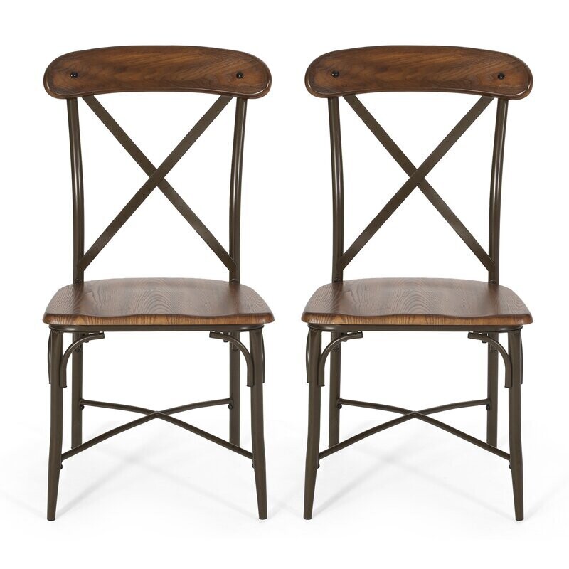 Cross Back Wood and Metal Side Chair (Set of 2)