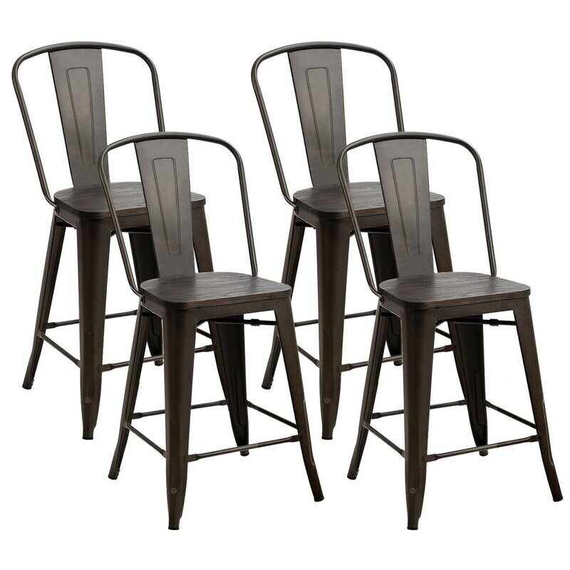 24&quot; Counter Height Barstool in Gunmetal with Solid Wood Seat (Set of 4)