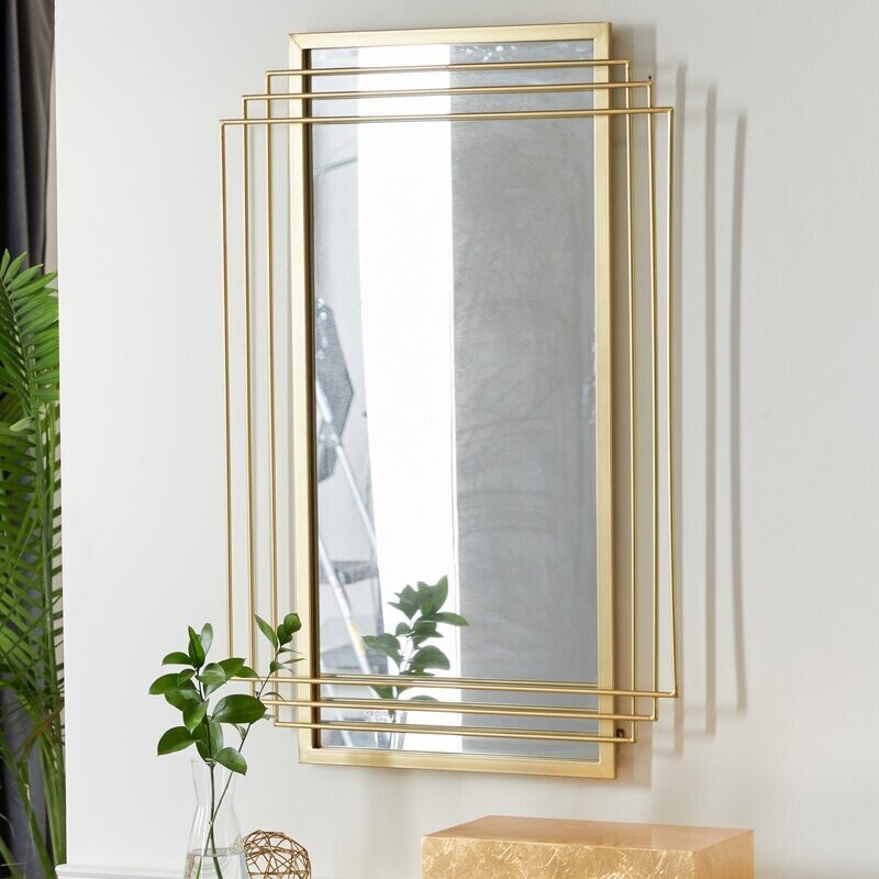 Rectangular Gold Metal Layer Framed Wall Mirror, 24&quot; X 36&quot;